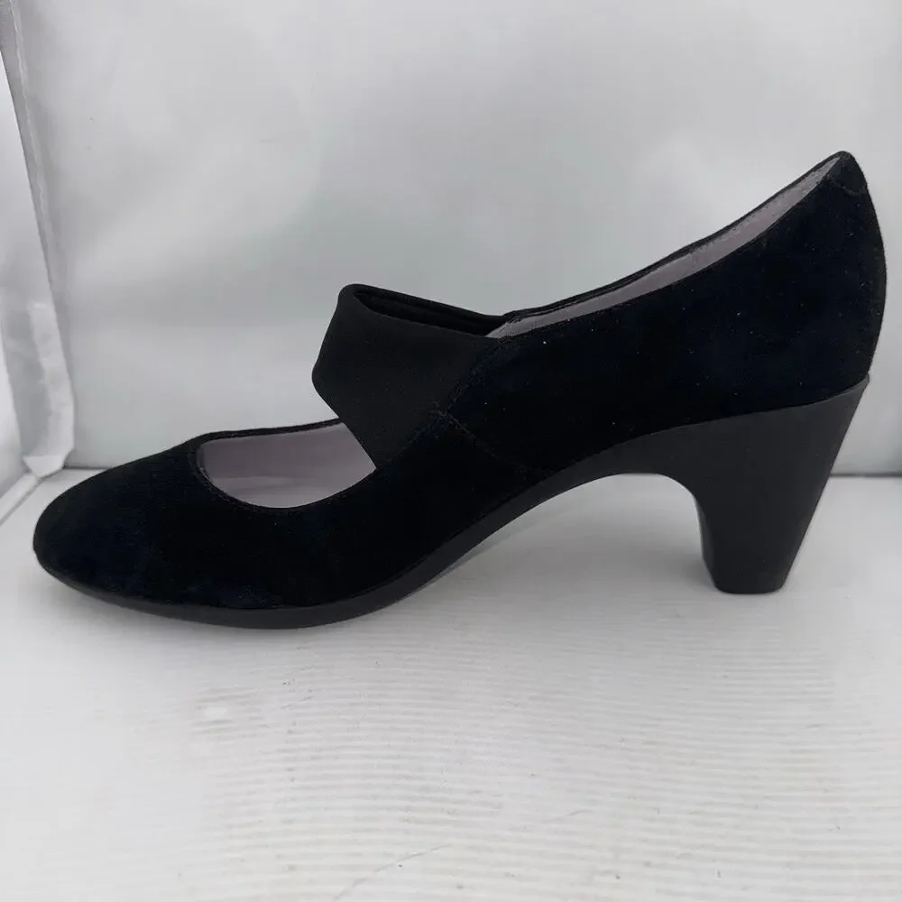 Johnston & Murphy Denise Mary Jane Black Suede Heels Size 10 Medium Comfort Work